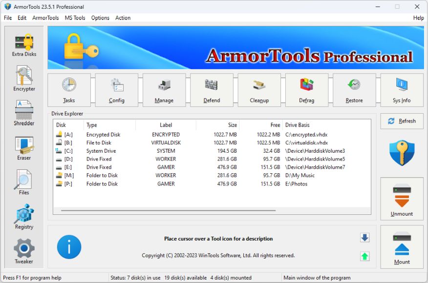 ArmorTools Professional: Main Page Screen Shot